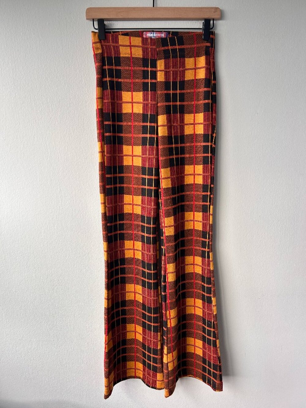 Urban Outfitters Plaid Wide Leg Pants Red Mustard Black Tartan Retro S/P